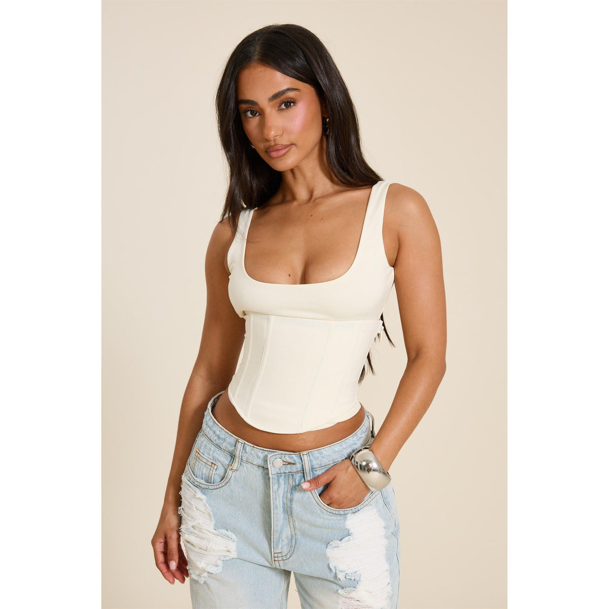 Cream - Mars The Label - Women's Sandra Scoop Vest Corset Top - 4