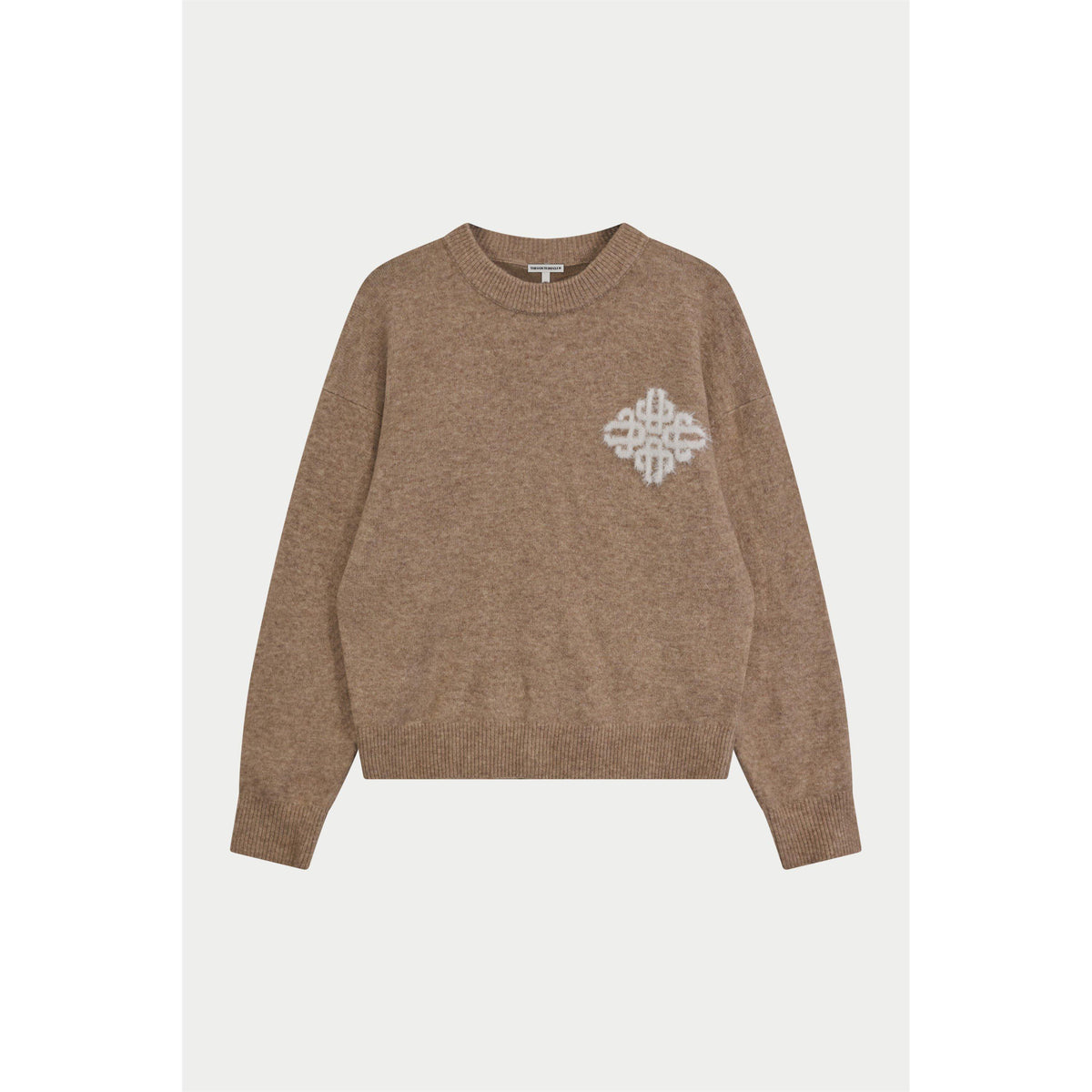 Beige - The Couture Club - Women's Fluffy Oversized-Fit Crew-Neck Jumper - 1