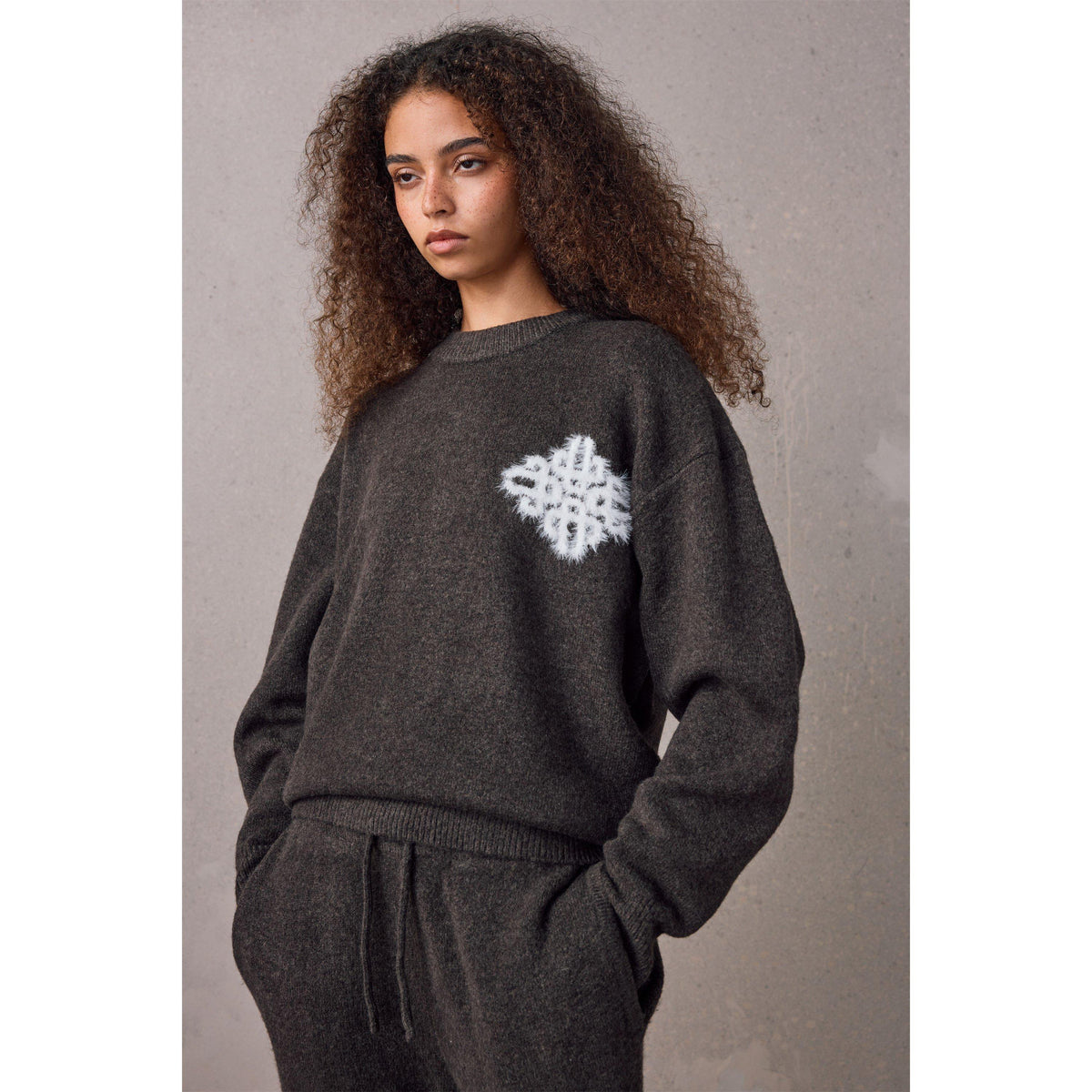 Brown - The Couture Club - Women's Fluffy Oversized-Fit Crew-Neck Jumper - 2