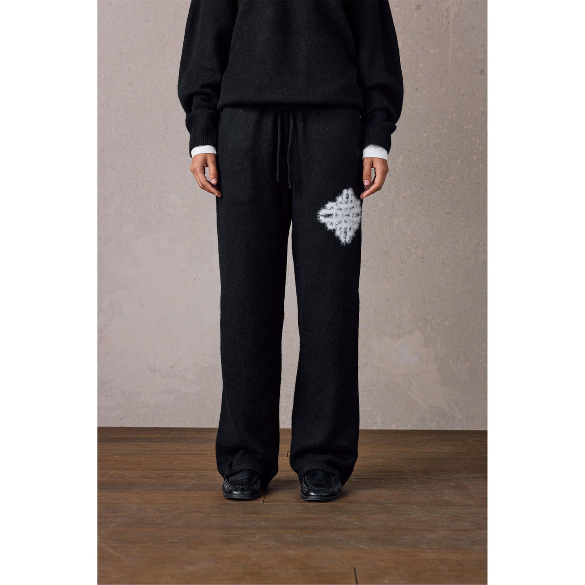 Black - The Couture Club - Women's Fluffy Wool Chunky Knit Trousers - 3
