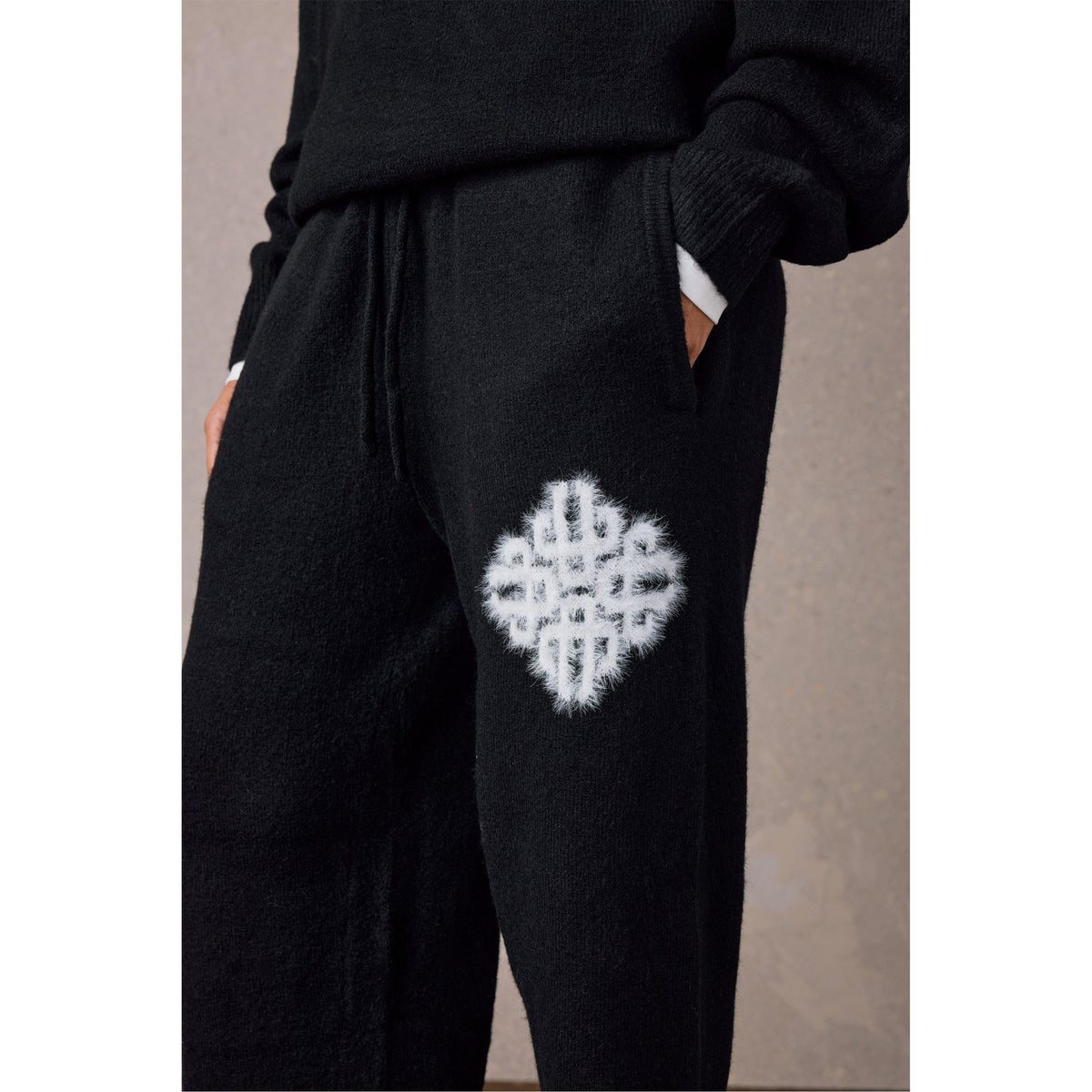 Black - The Couture Club - Women's Fluffy Wool Chunky Knit Trousers - 5