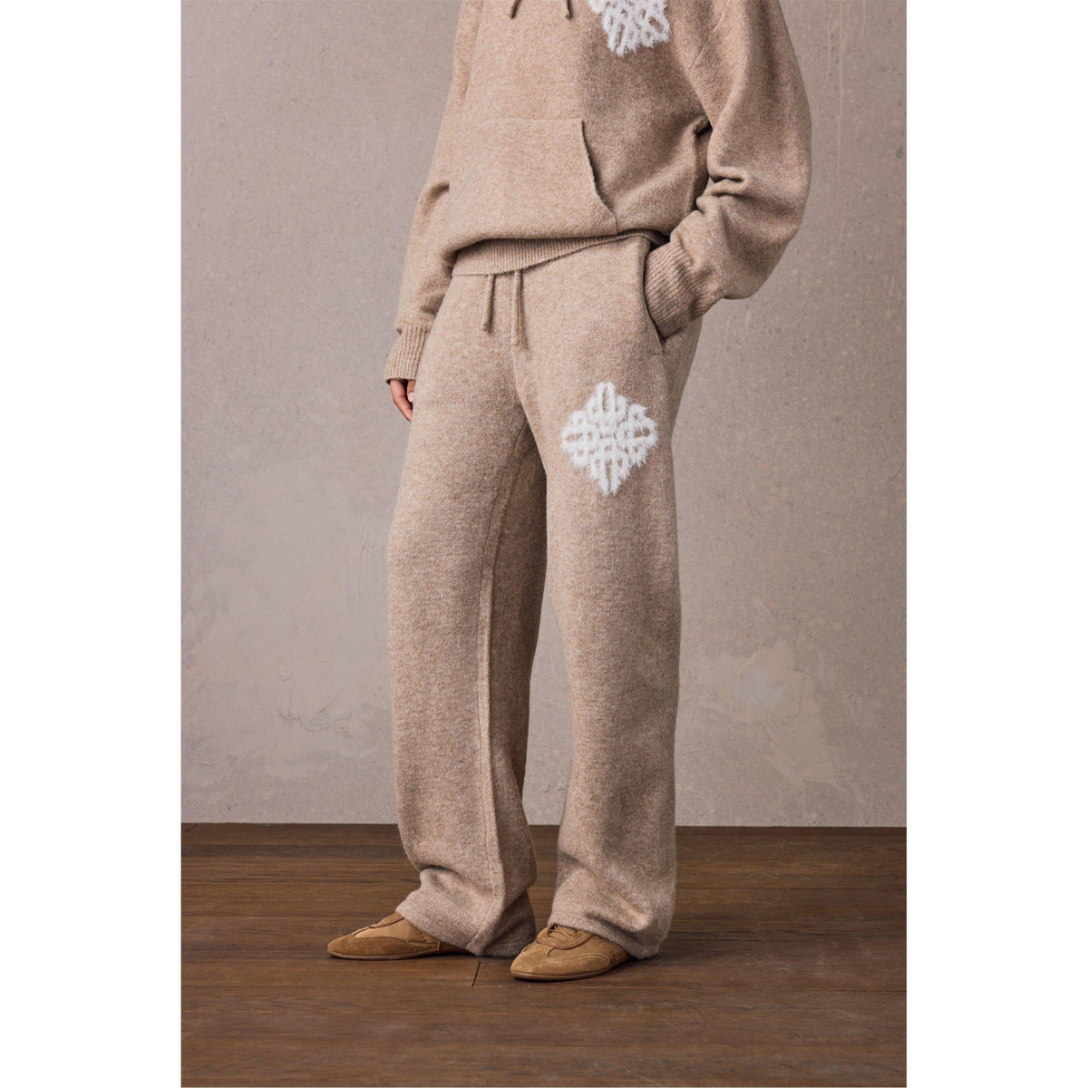 Beige - The Couture Club - Women's Fluffy Wool Chunky Knit Trousers - 2