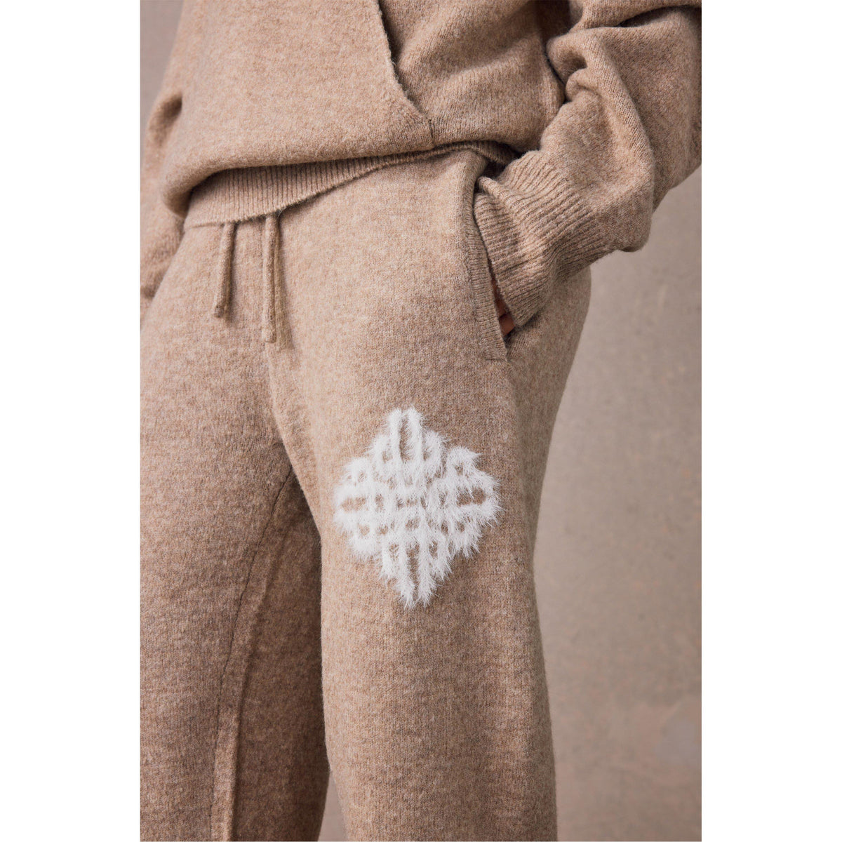 Beige - The Couture Club - Women's Fluffy Wool Chunky Knit Trousers - 4