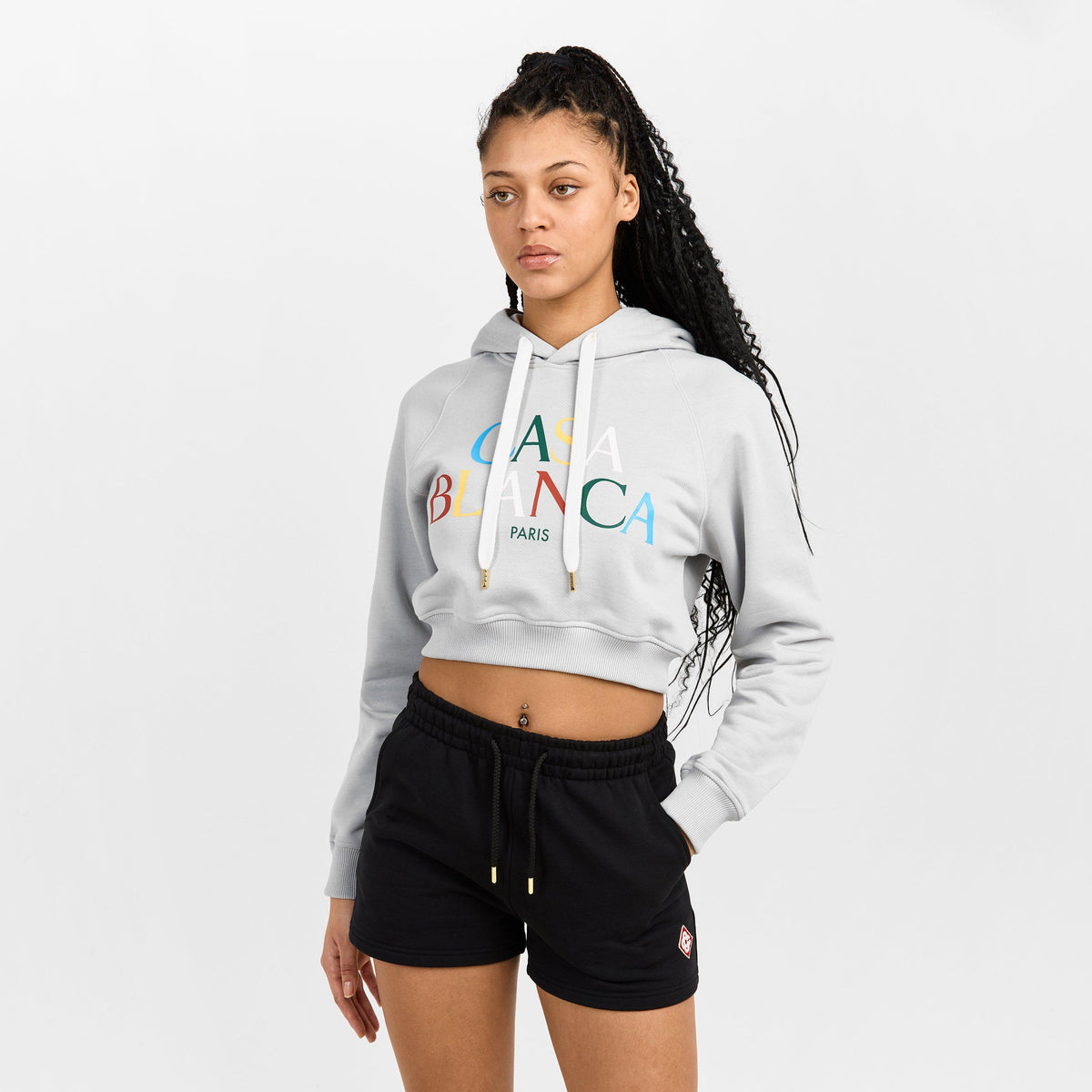 Grey - Casablanca - Women's Stack Logo Over the Head Cropped Hoodie - 3