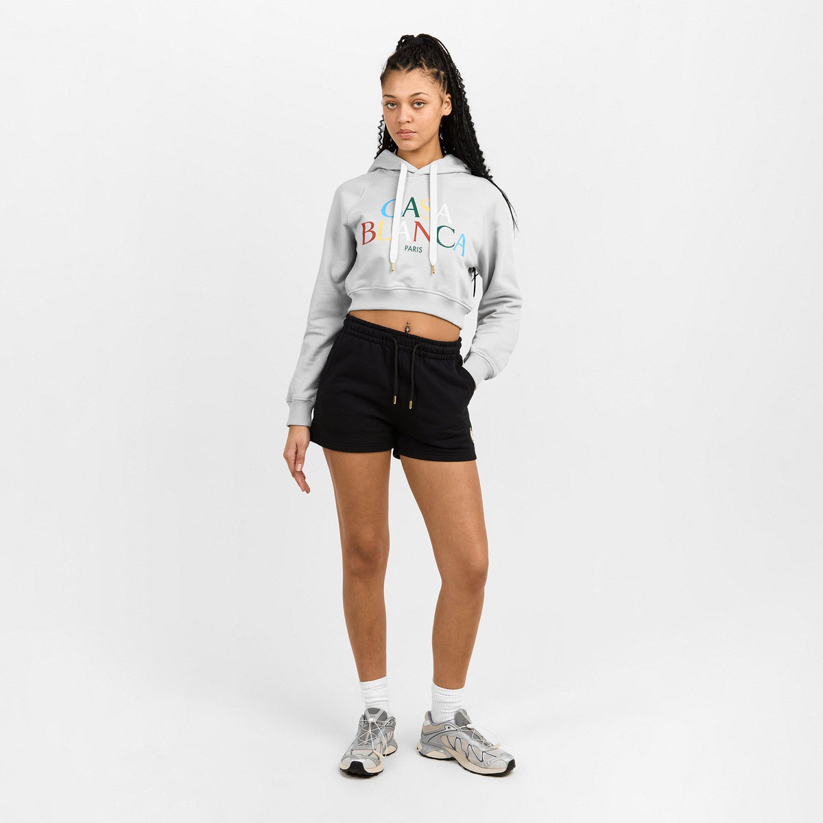 Grey - Casablanca - Women's Stack Logo Over the Head Cropped Hoodie - 6