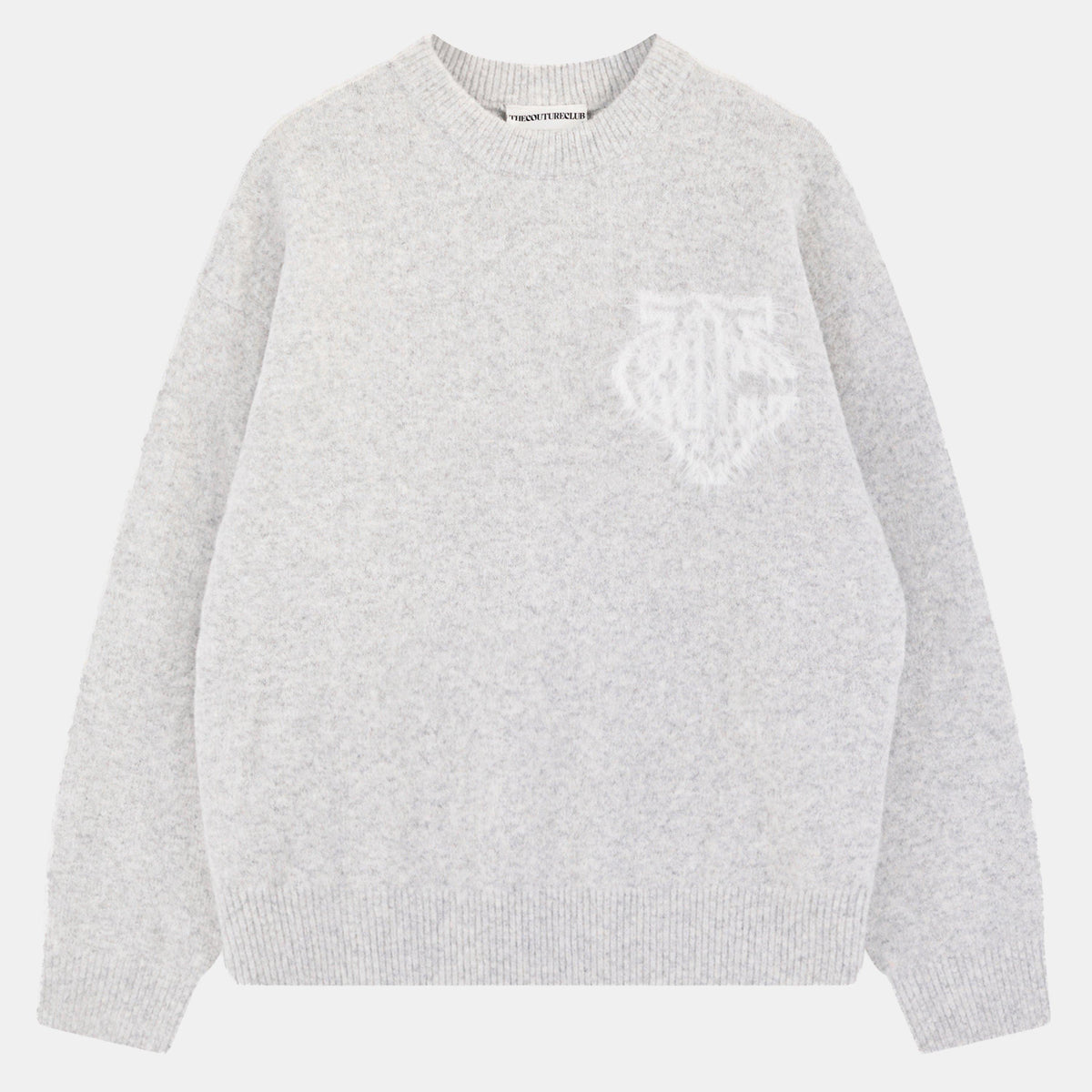 Grey - The Couture Club - Womens Fluffy Knit Crew Sweater - 1