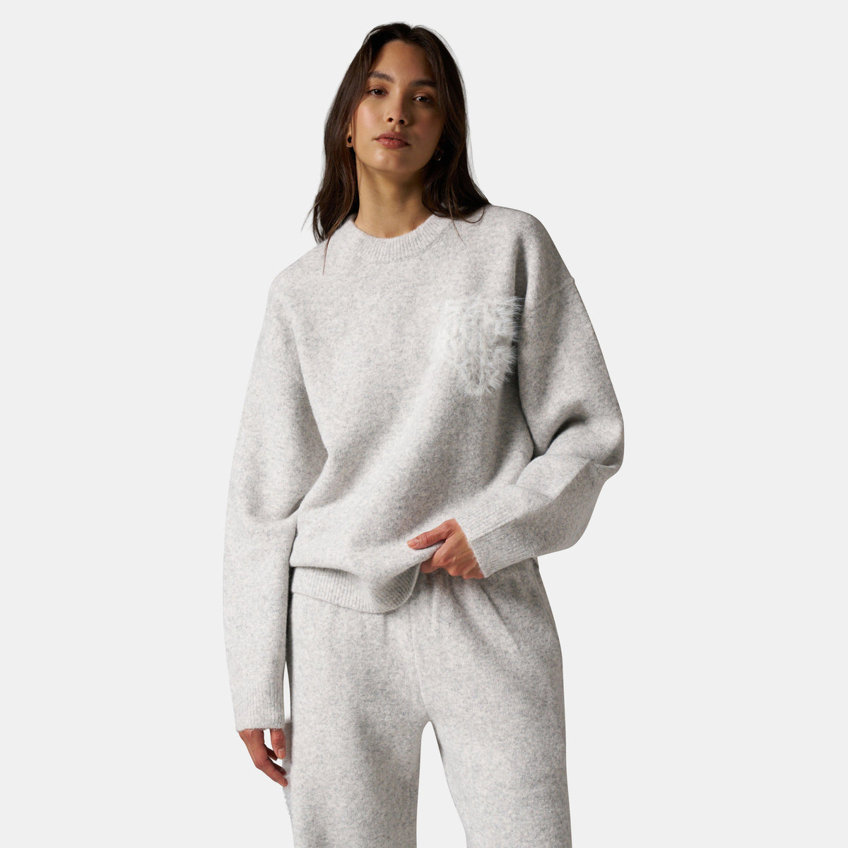 Grey - The Couture Club - Womens Fluffy Knit Crew Sweater - 3