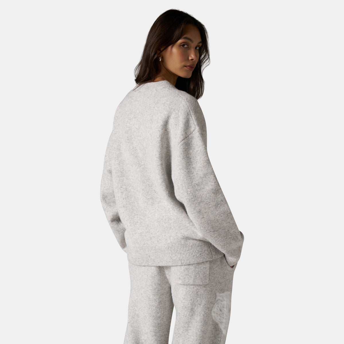 Grey - The Couture Club - Womens Fluffy Knit Crew Sweater - 4