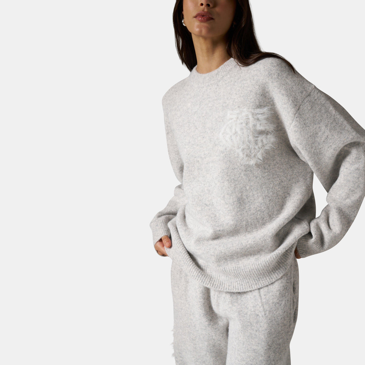 Grey - The Couture Club - Womens Fluffy Knit Crew Sweater - 5