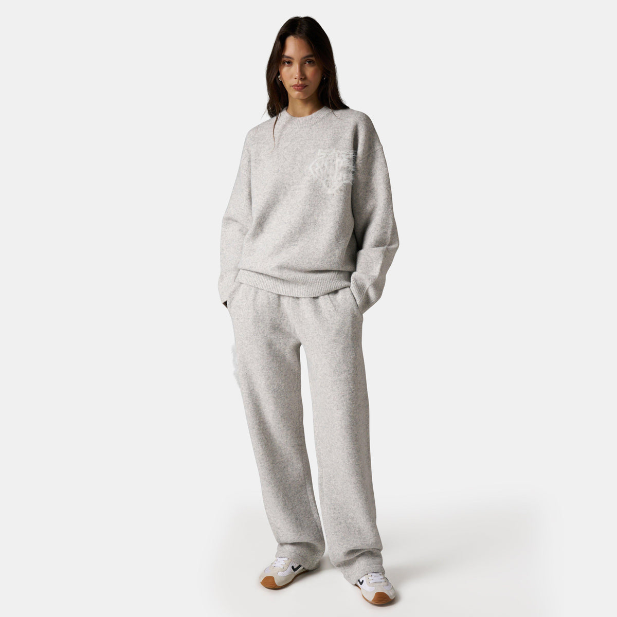 Grey - The Couture Club - Womens Fluffy Knit Crew Sweater - 6