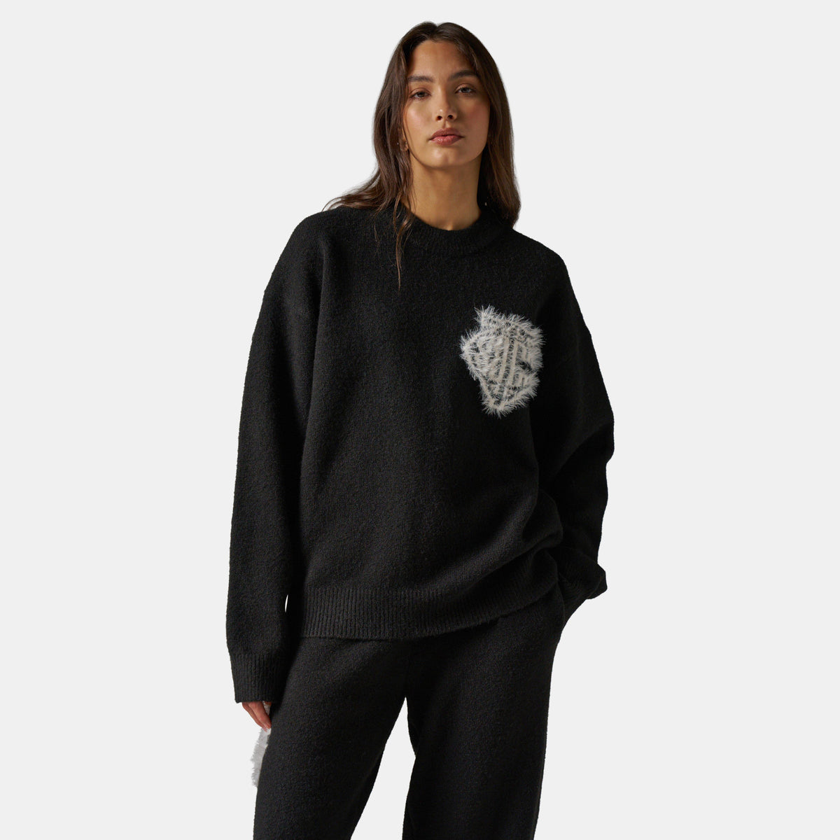 Black - The Couture Club - Womens Fluffy Knit Crew Sweater - 3
