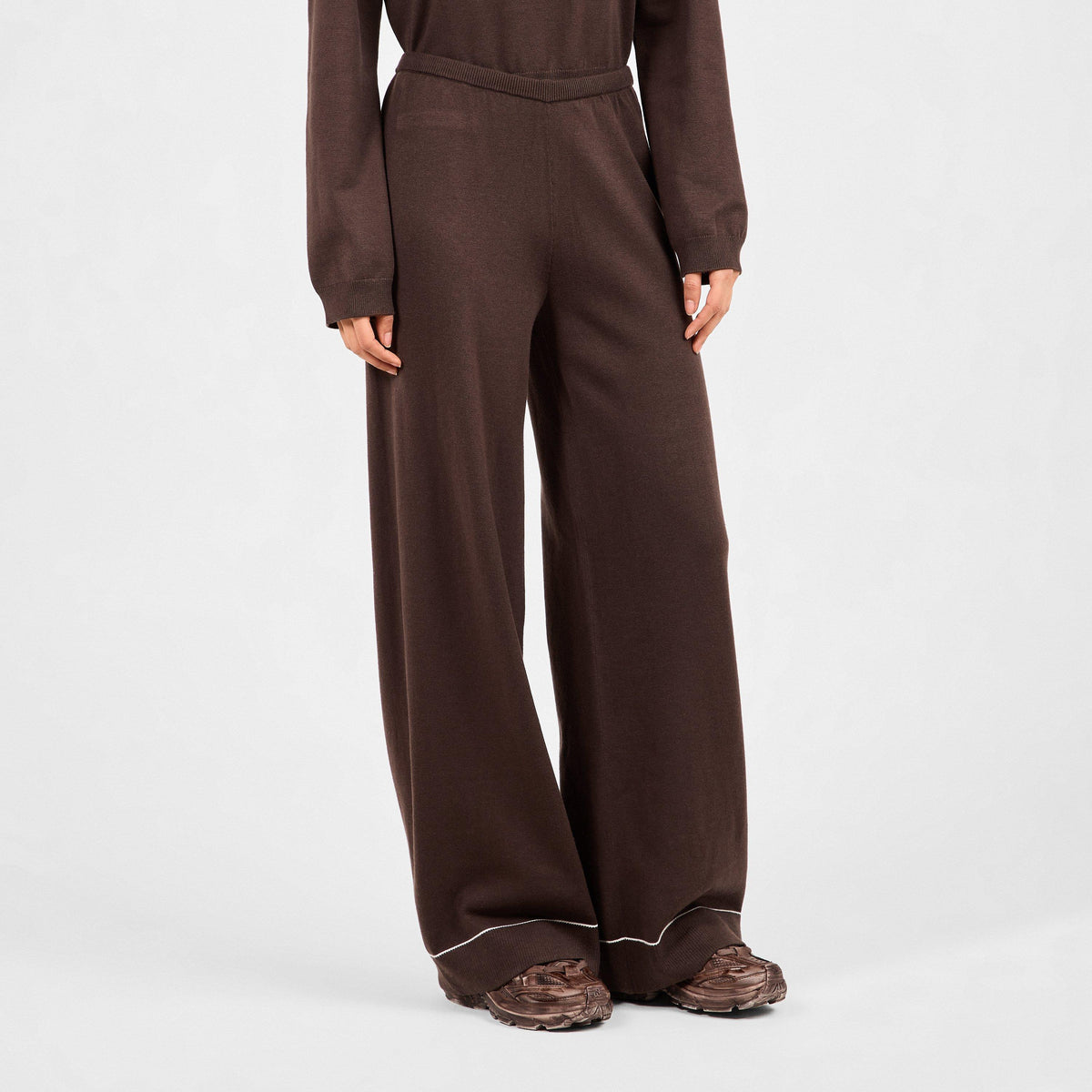 Brown - The Couture Club - Womens Knitted Panel Trousers - 3
