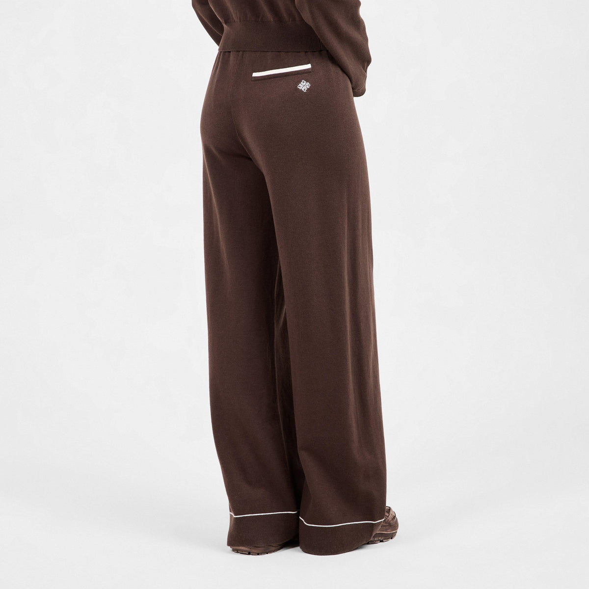 Brown - The Couture Club - Womens Knitted Panel Trousers - 4