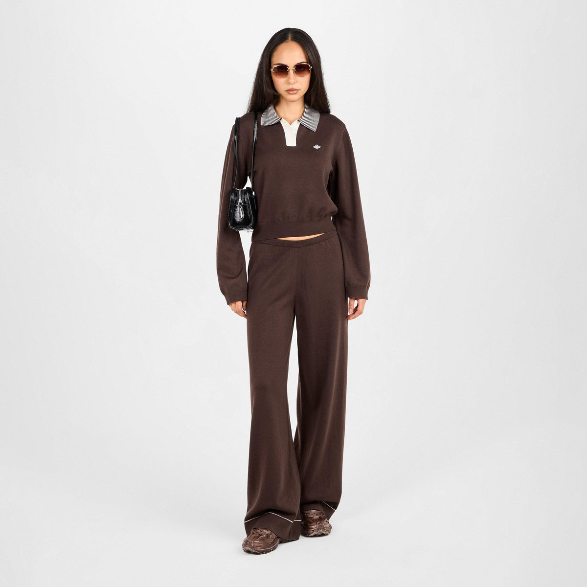 Brown - The Couture Club - Womens Knitted Panel Trousers - 6