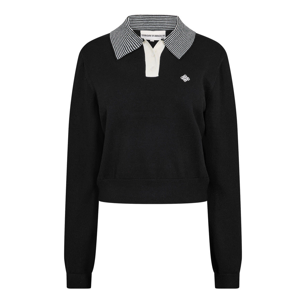Black - The Couture Club - Womens Striped Collar Polo Shirt - 1