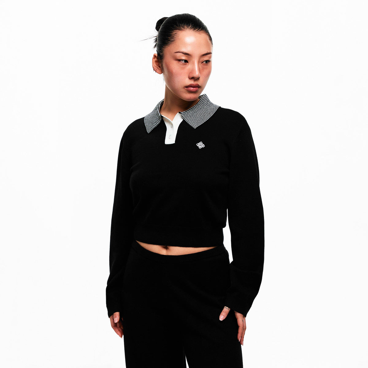Black - The Couture Club - Womens Striped Collar Polo Shirt - 3