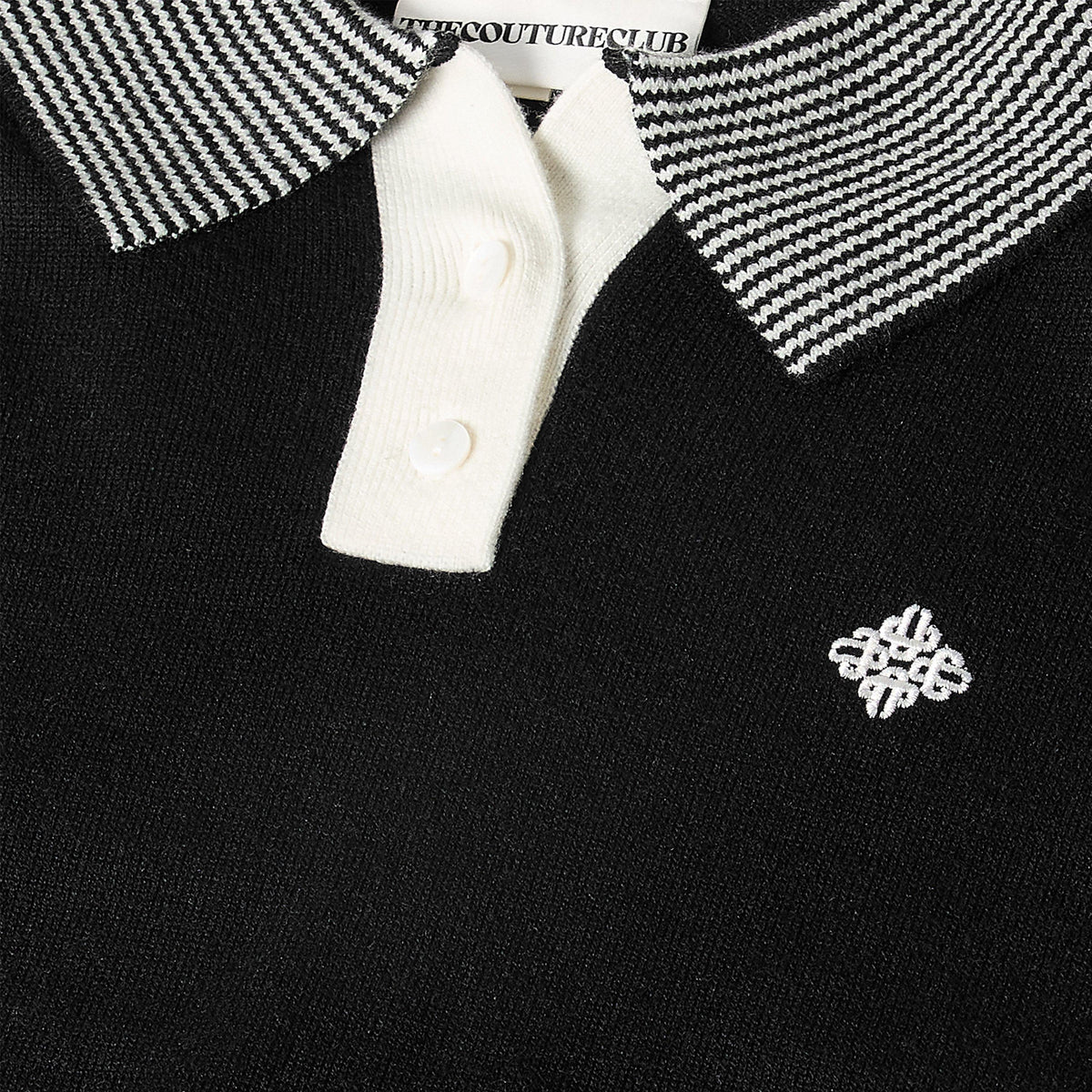 Black - The Couture Club - Womens Striped Collar Polo Shirt - 5
