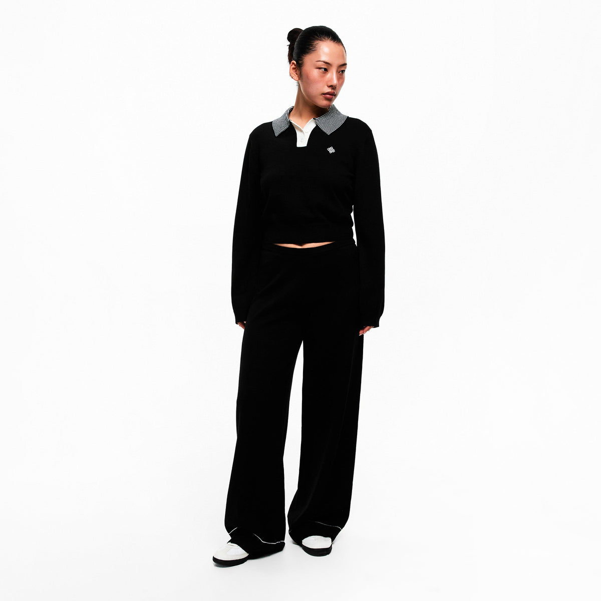 Black - The Couture Club - Womens Striped Collar Polo Shirt - 6