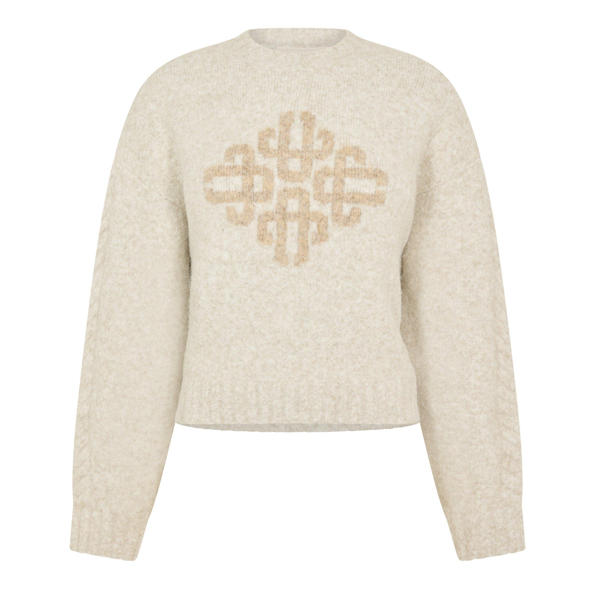 Beige - The Couture Club - Women's Embellished Buckle Crew Neck Jumper - 1