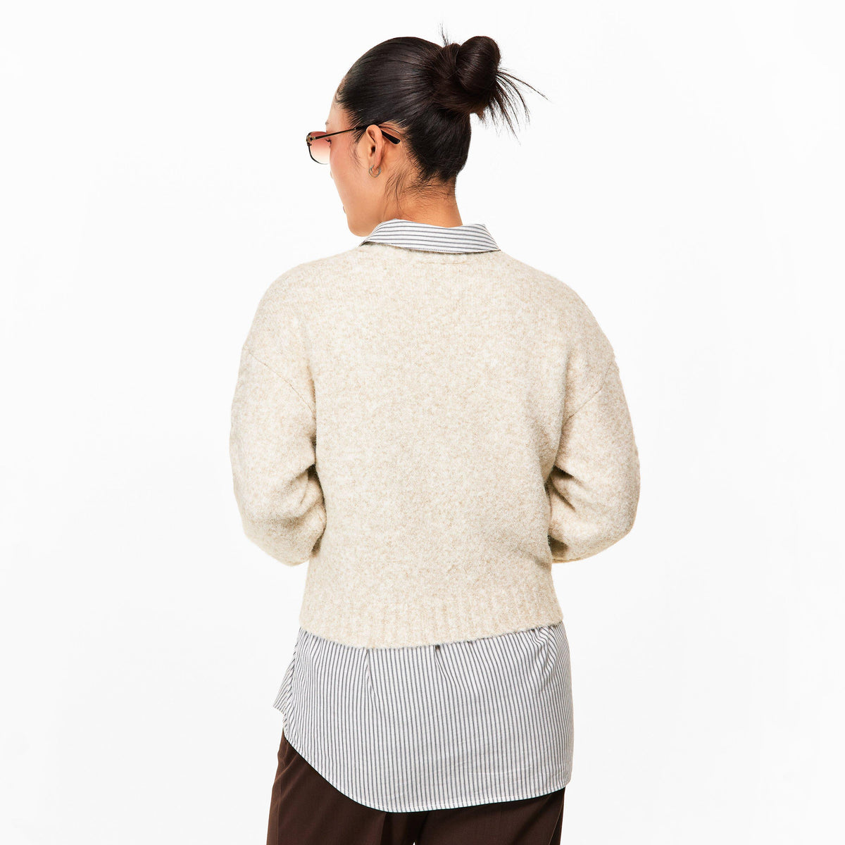 Beige - The Couture Club - Women's Embellished Buckle Crew Neck Jumper - 4