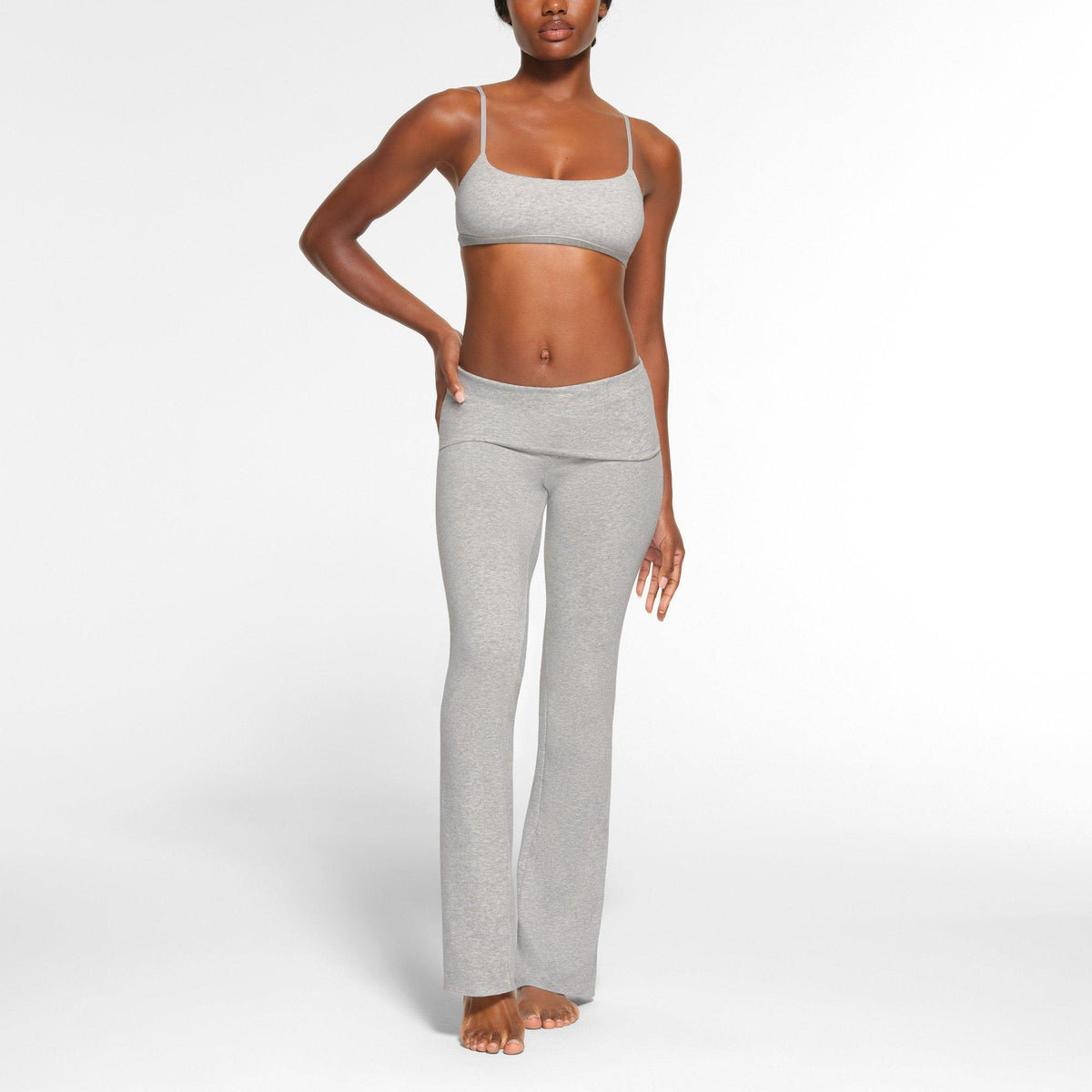 Light Hthr Grey - SKIMS - Womens Cotton Jersey Foldover Pant - 2
