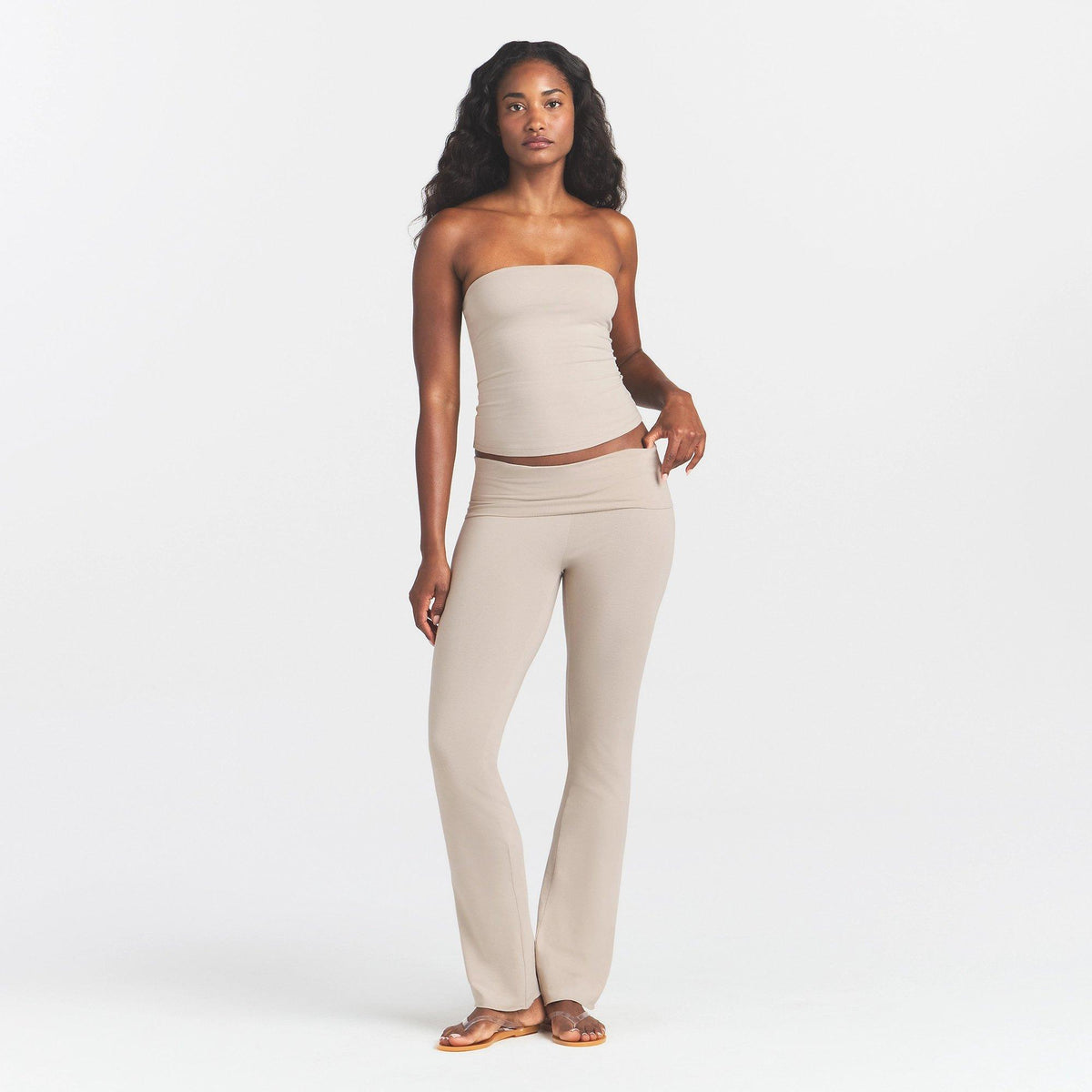 STONE - SKIMS - Womens Cotton Jersey Foldover Pant - 2