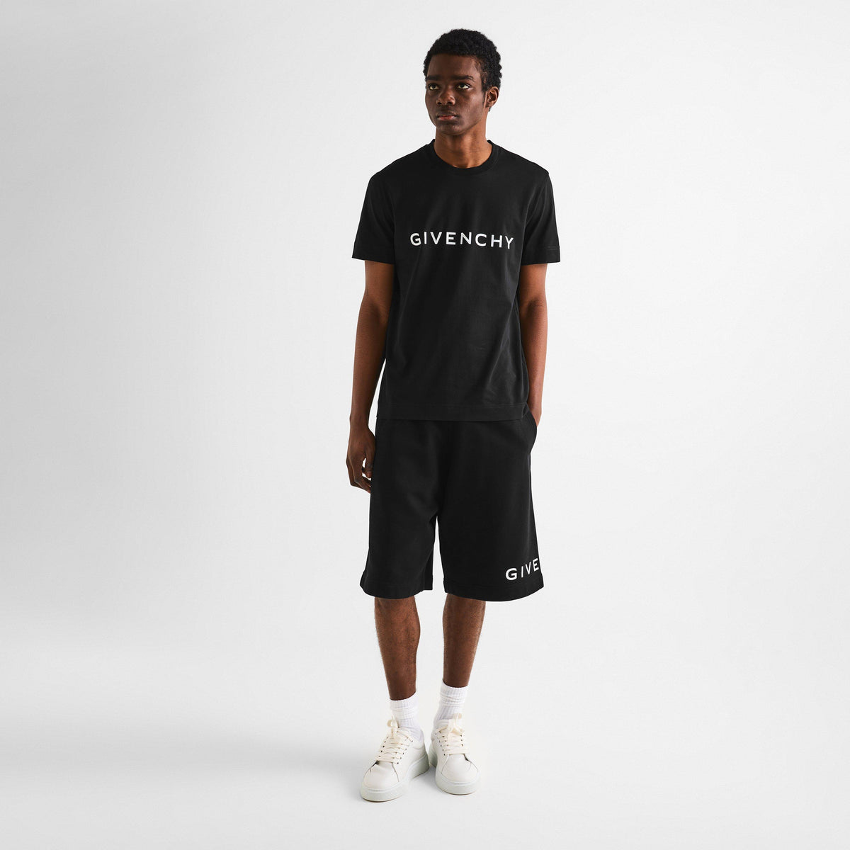 Black - GIVENCHY - Men's GIV Boxy Fit Fleece Jogger Shorts - 6