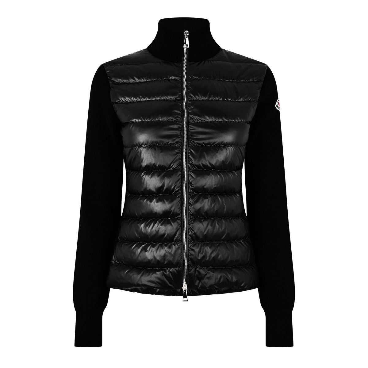 Black 999 - Moncler - Women's Down Padded Funnel Neck Long Sleeve Hybrid Jacket - 1