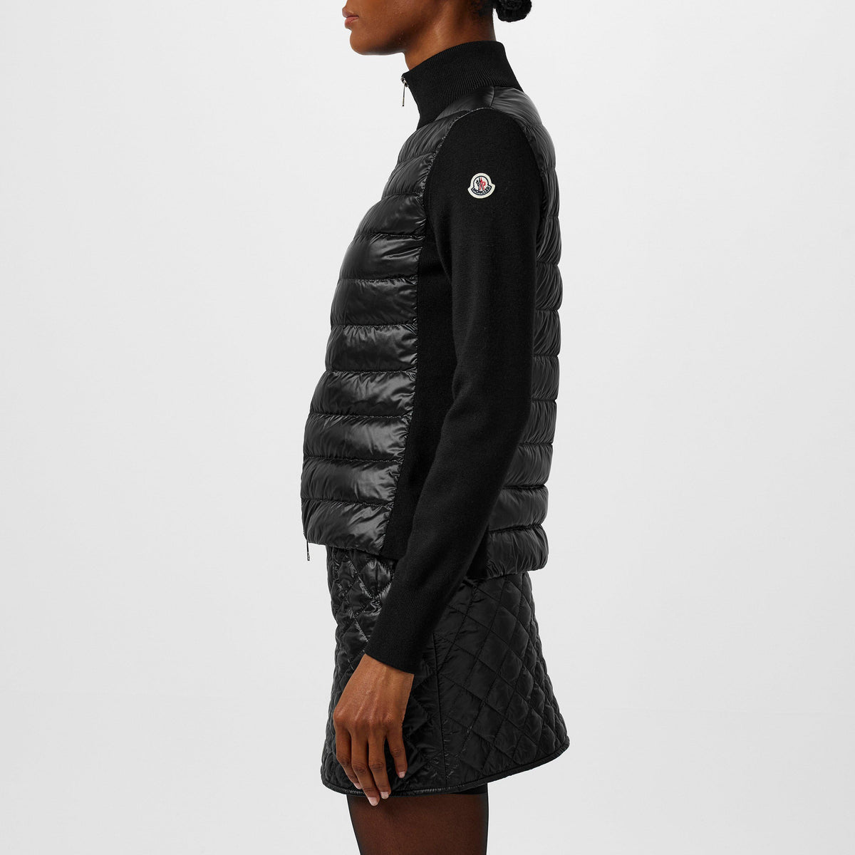 Black 999 - Moncler - Women's Down Padded Funnel Neck Long Sleeve Hybrid Jacket - 5