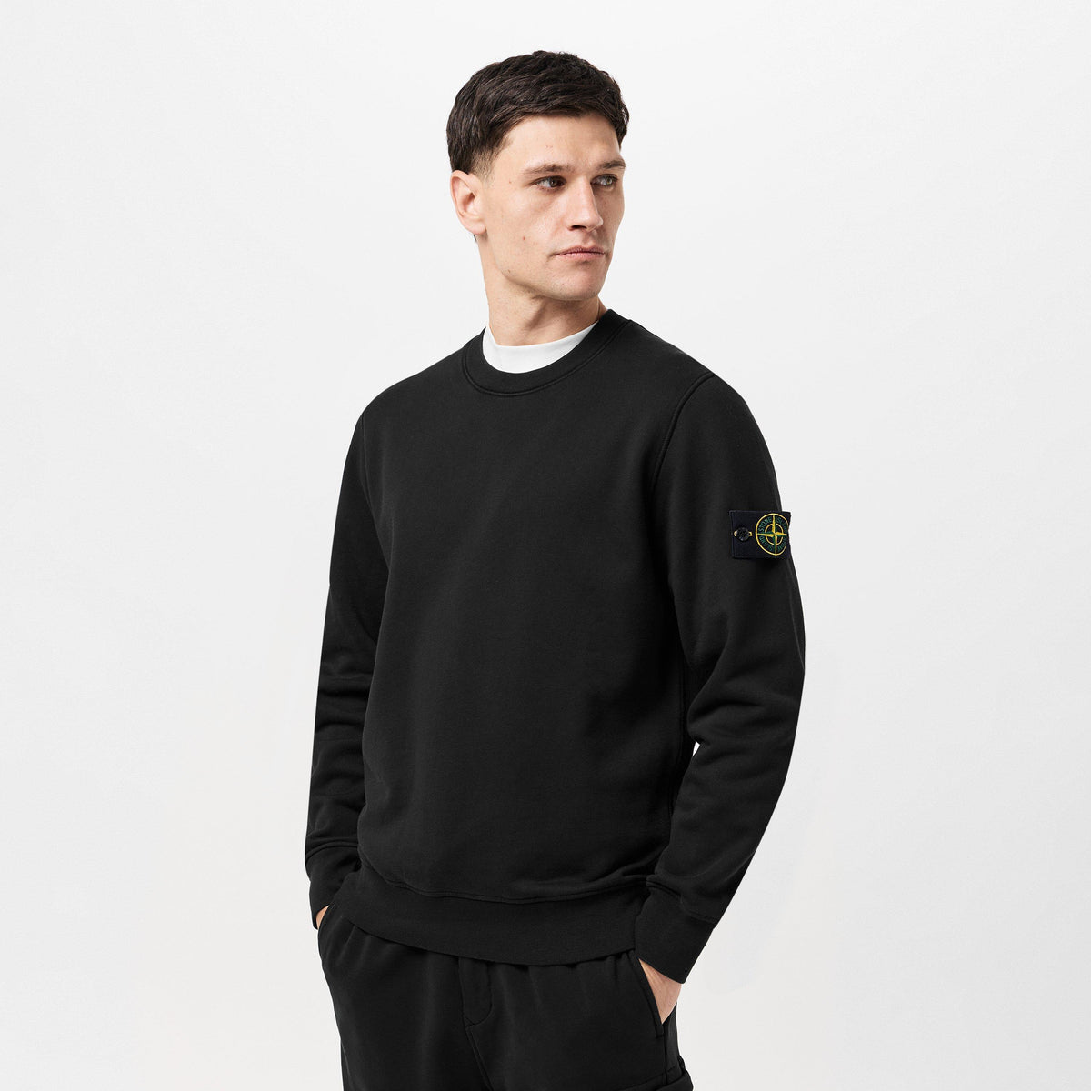 Nero V0029 - Stone Island - Men's Logo Lightweight Cotton Fleece Jumper - 3