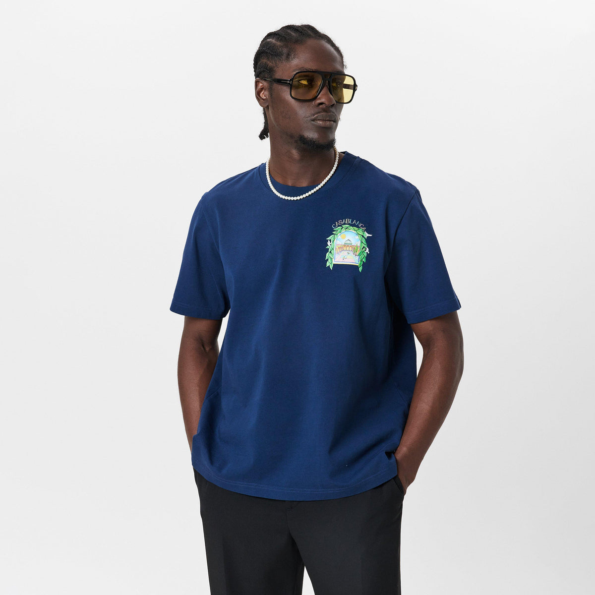 Navy - Casablanca - Men's Graphic Cotton L'Arche Tennis Club T-Shirt - 3