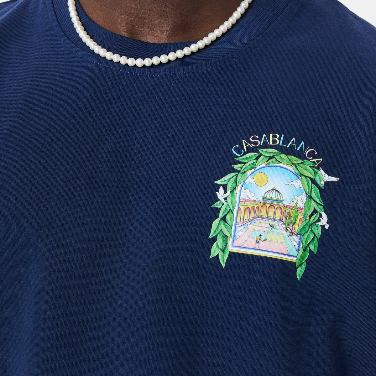 Navy - Casablanca - Men's Graphic Cotton L'Arche Tennis Club T-Shirt - 5
