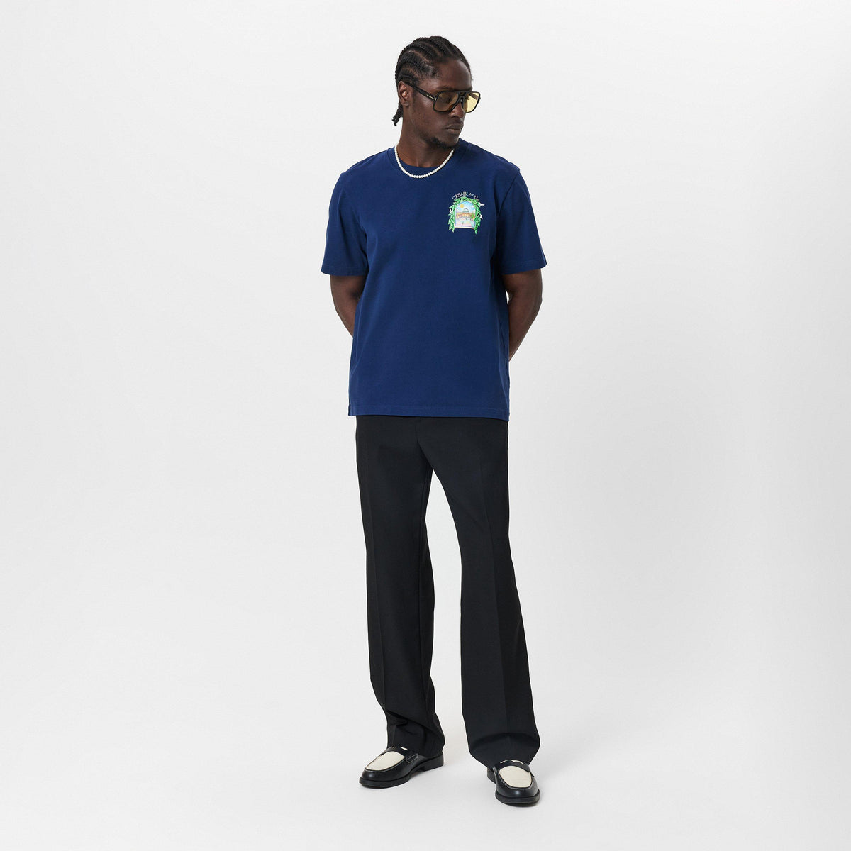 Navy - Casablanca - Men's Graphic Cotton L'Arche Tennis Club T-Shirt - 6