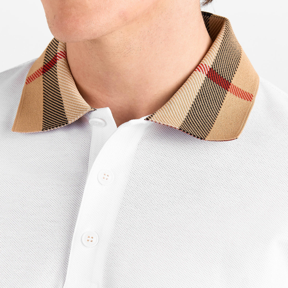 White - Burberry - Mens Cody Check Polo Shirt - 5