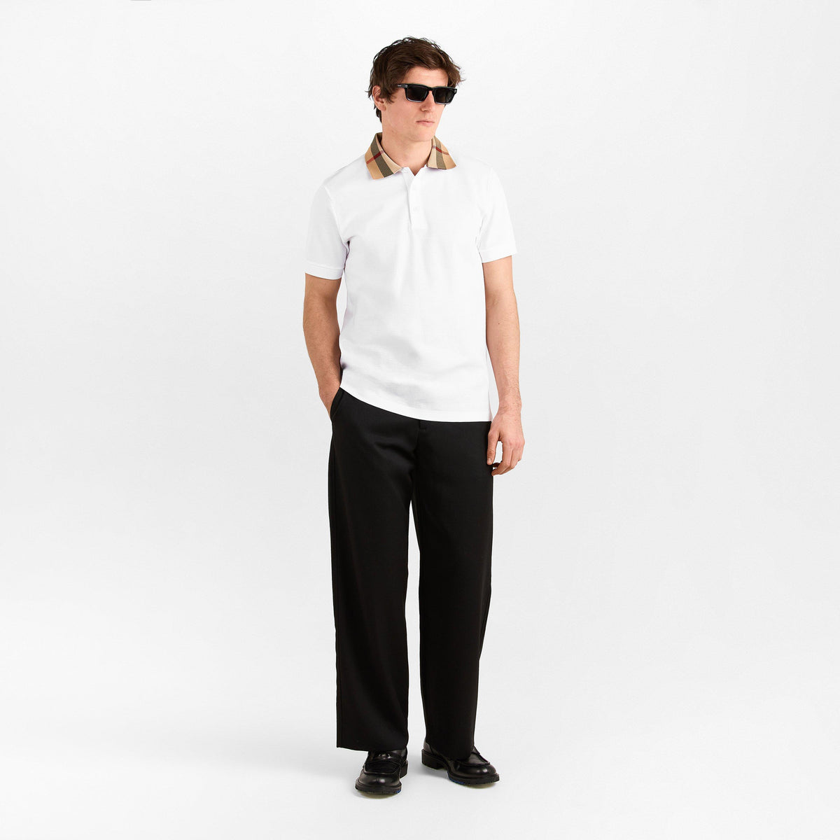 White - Burberry - Mens Cody Check Polo Shirt - 6