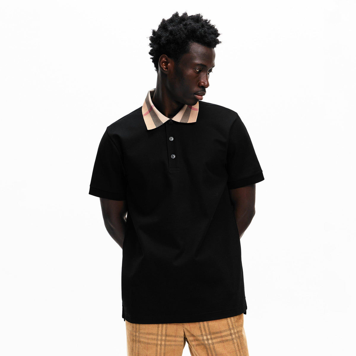 Black - Burberry - Mens Cody Check Polo Shirt - 3