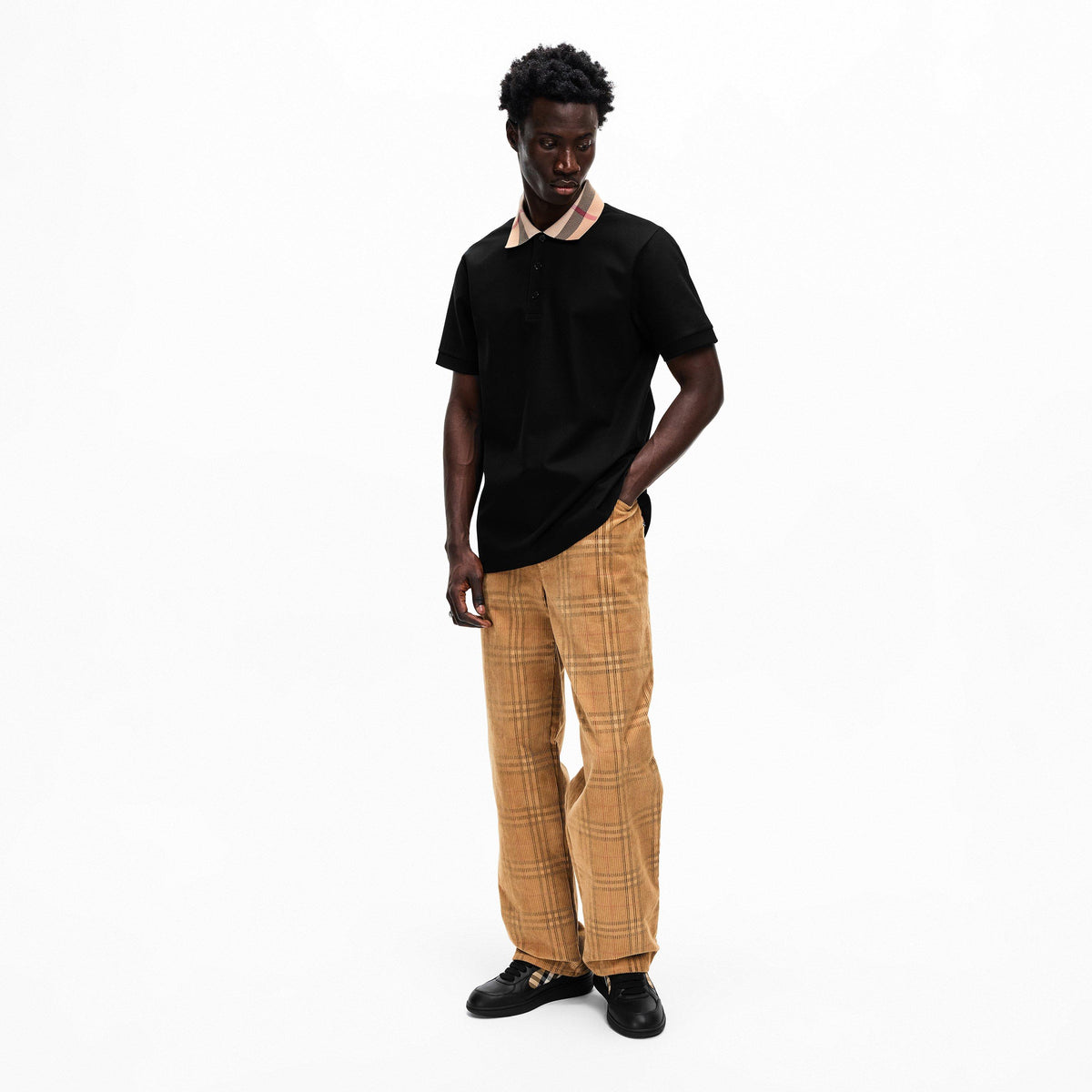 Black - Burberry - Mens Cody Check Polo Shirt - 5