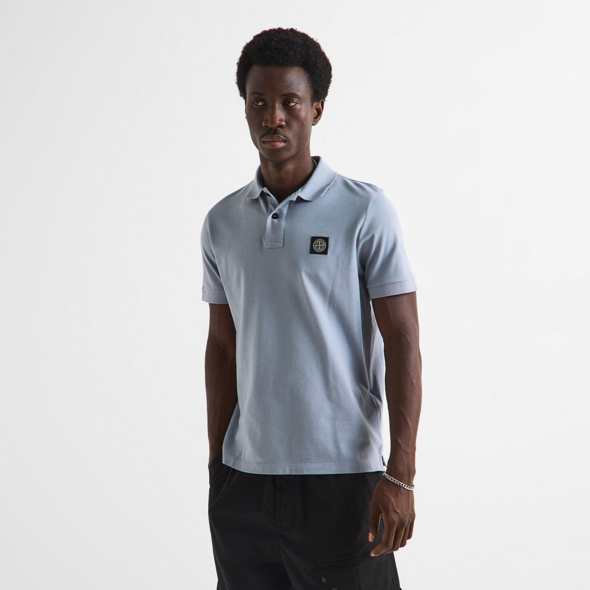 Ash Grey V0049 - Stone Island - Men's Cotton Compass Logo Polo Shirt - 3