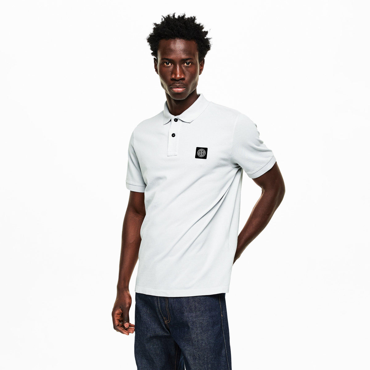 Sky Blue V0041 - Stone Island - Men's Cotton Compass Logo Polo Shirt - 3