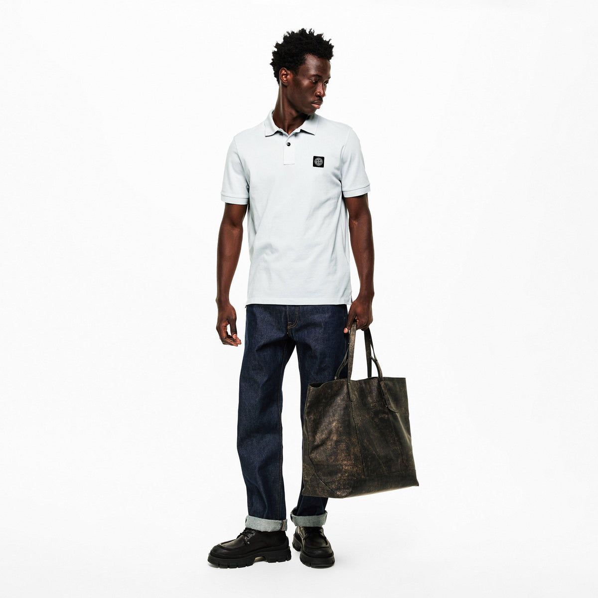 Sky Blue V0041 - Stone Island - Men's Cotton Compass Logo Polo Shirt - 6