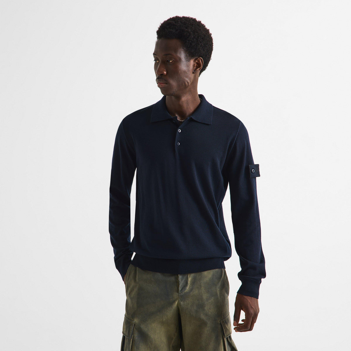 Navy V0020 - Stone Island - SI GHOST KNIT LS POLO - 3