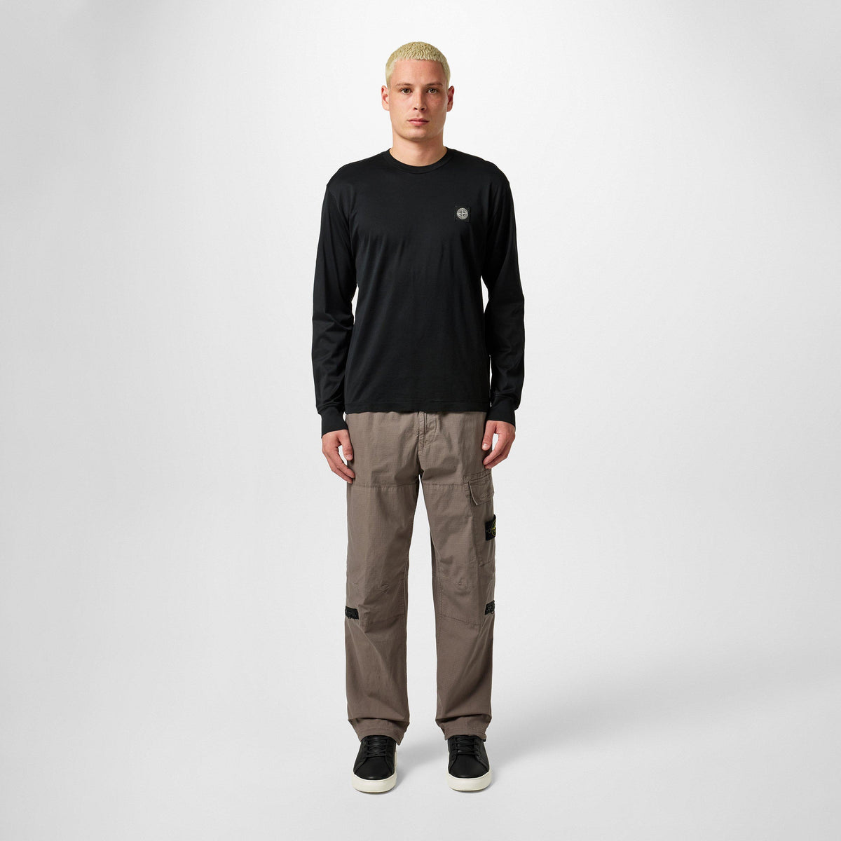 Nero V0029 - Stone Island - Men's Logo Cotton Compass Patch Long Sleeve T-Shirt - 6
