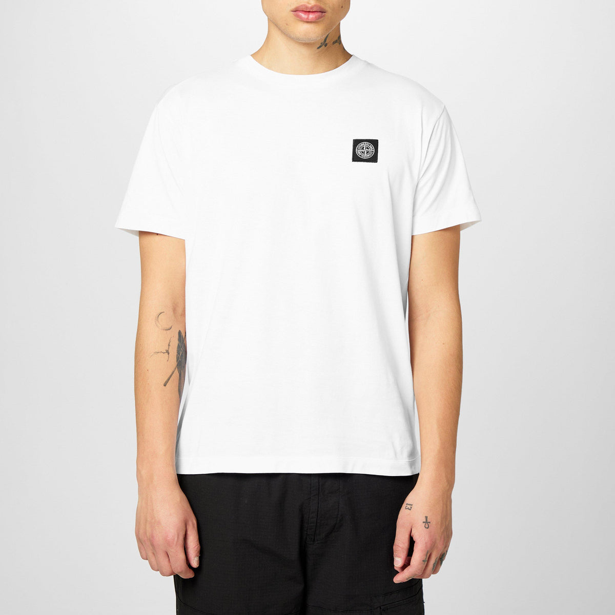 Bianco V0001 - Stone Island - Men's Cotton Compass Logo Patch T-Shirt - 3