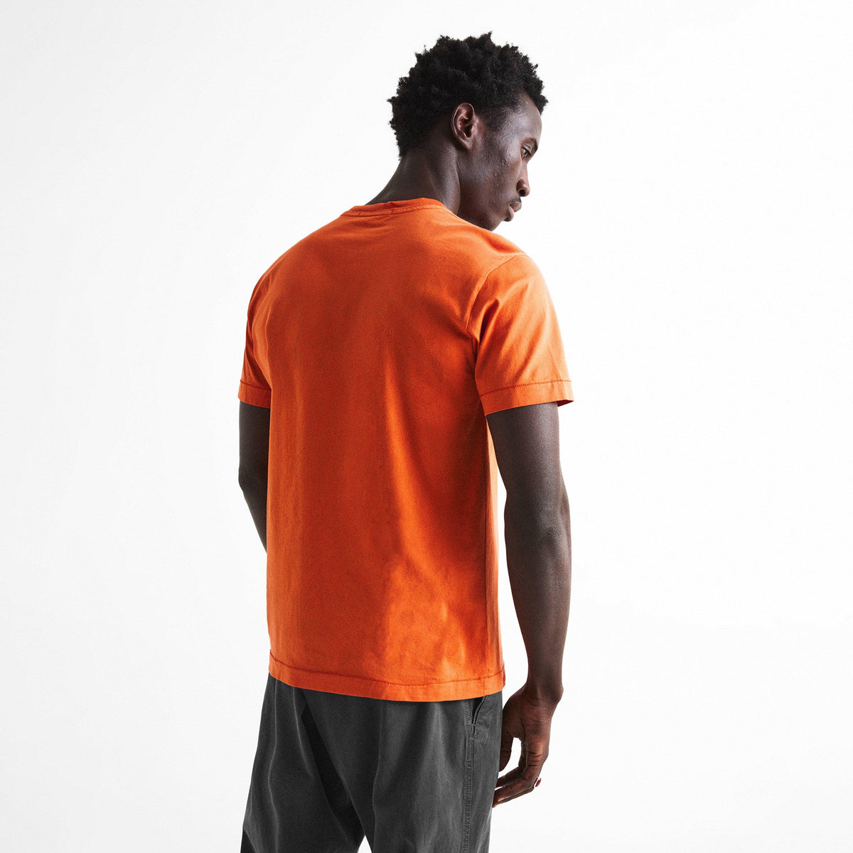 B Orange V003B - Stone Island - Men's Cotton Compass Logo Patch T-Shirt - 4