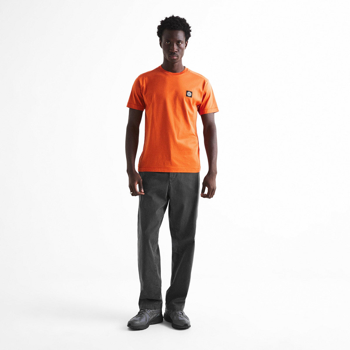 B Orange V003B - Stone Island - Men's Cotton Compass Logo Patch T-Shirt - 6