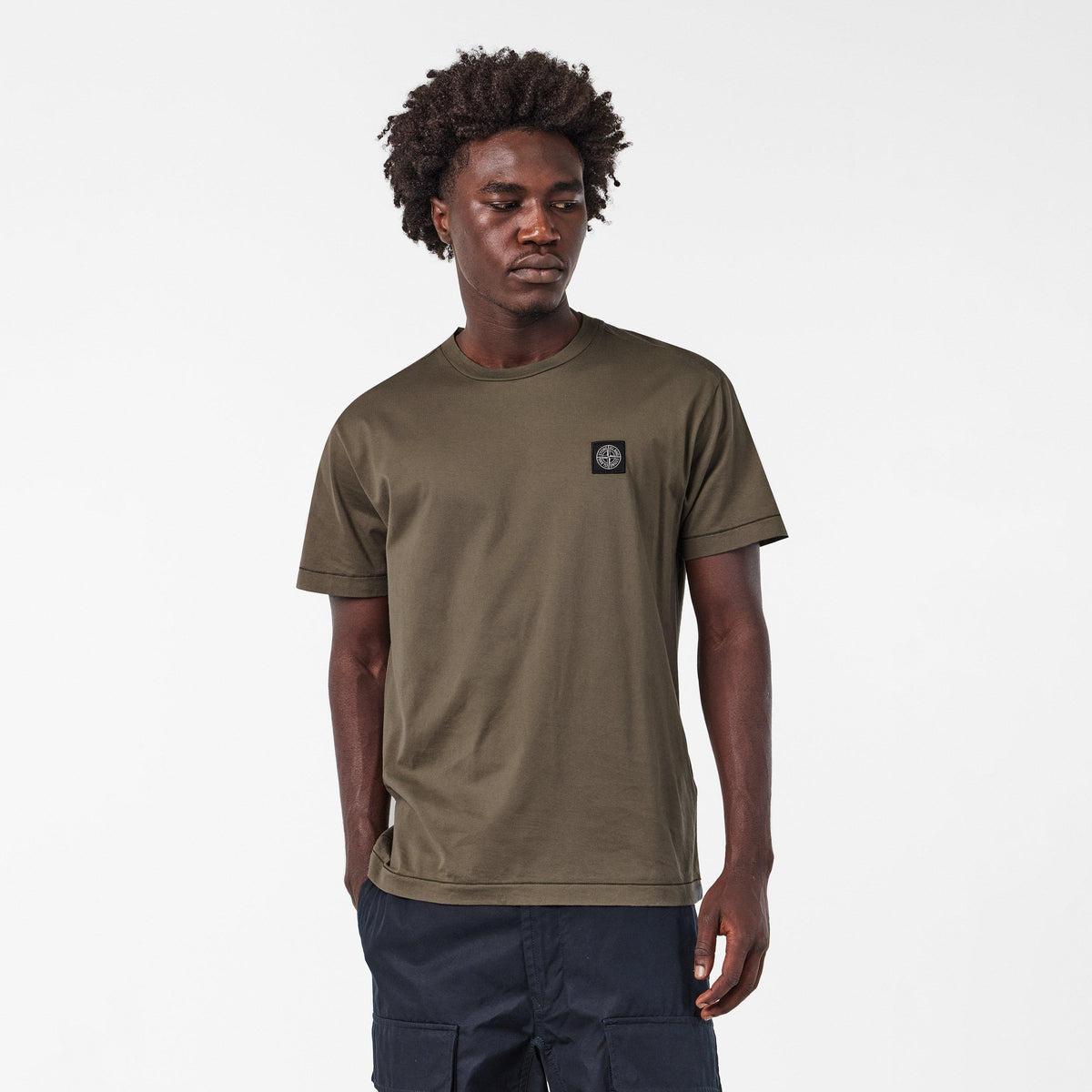 Verde Mil V0054 - Stone Island - Men's Cotton Compass Logo Patch T-Shirt - 3