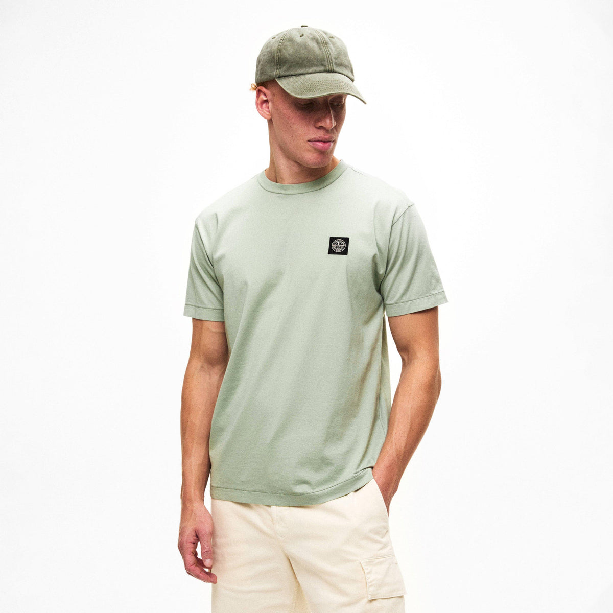 Sage V0055 - Stone Island - Men's Cotton Compass Logo Patch T-Shirt - 3