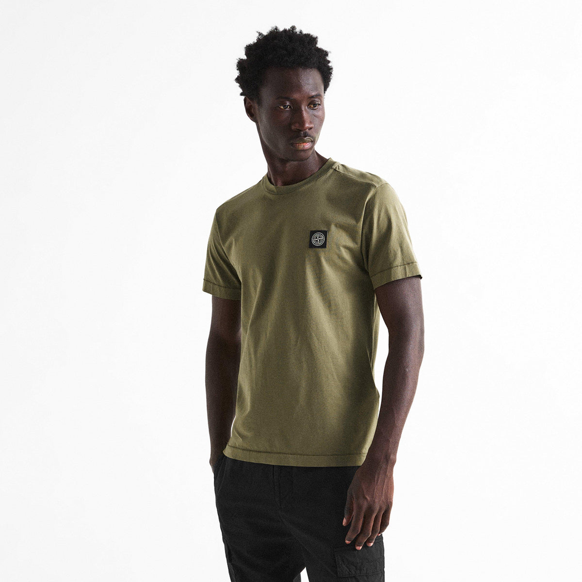 Mil Green V005G - Stone Island - Men's Cotton Compass Logo Patch T-Shirt - 3