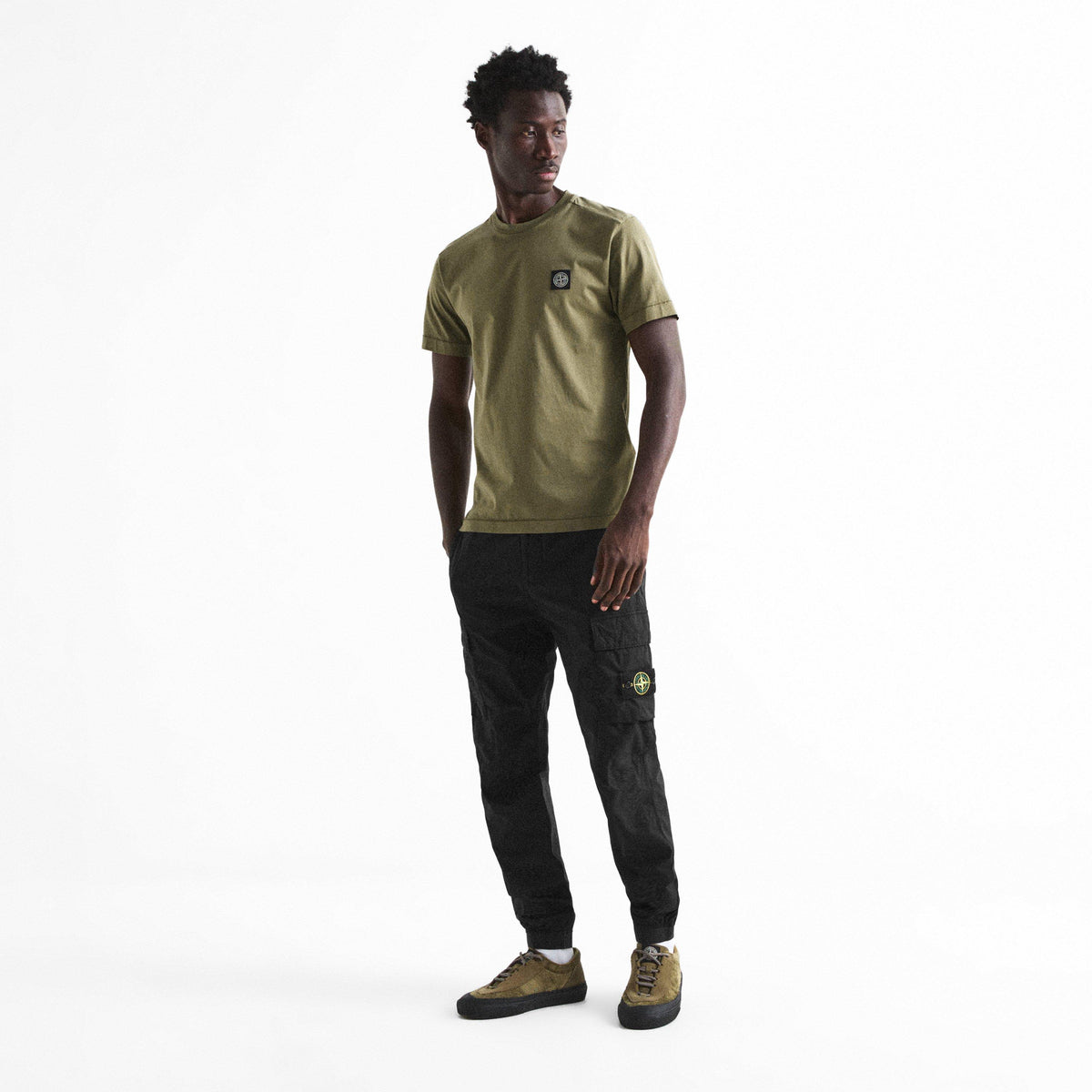 Mil Green V005G - Stone Island - Men's Cotton Compass Logo Patch T-Shirt - 6