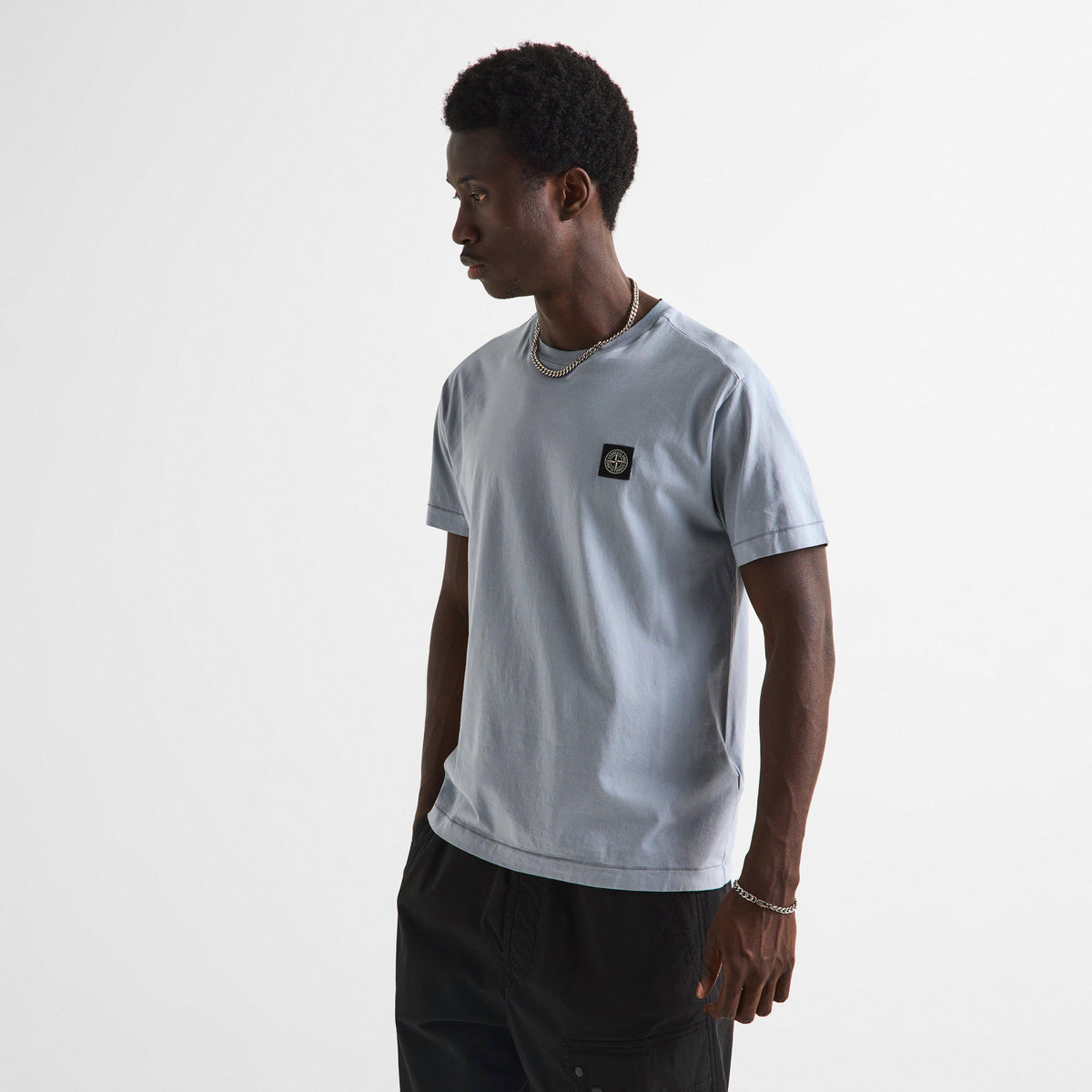 Ash Grey V0049 - Stone Island - Men's Cotton Compass Logo Patch T-Shirt - 3